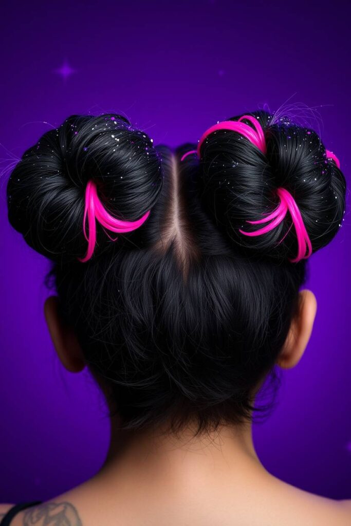 Space Buns with Glitter