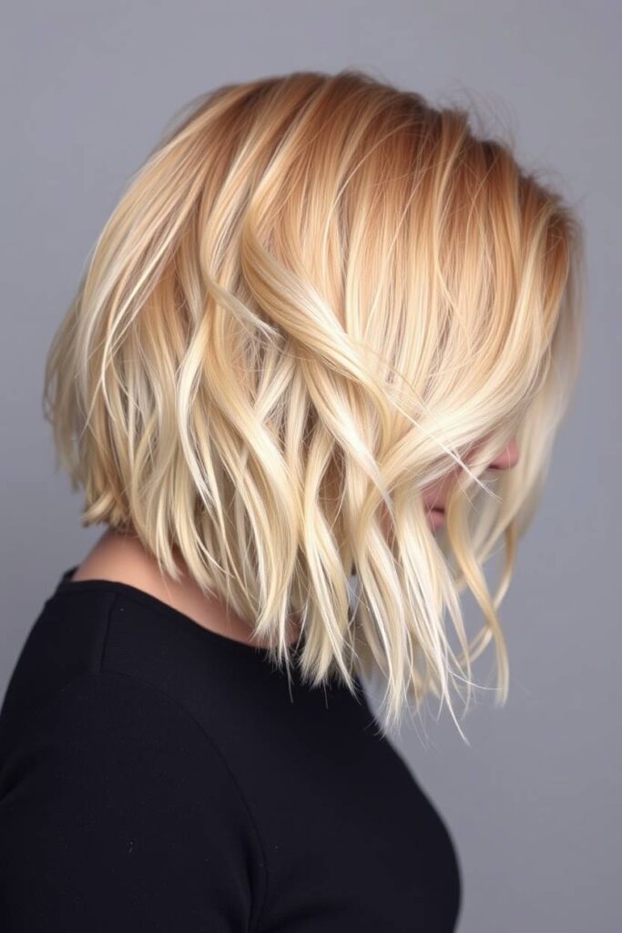 Textured Bob with Golden Layers