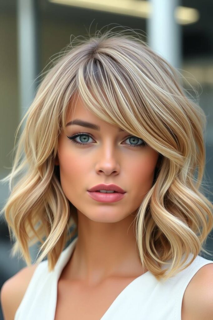Textured Lob with Side-Swept Bangs