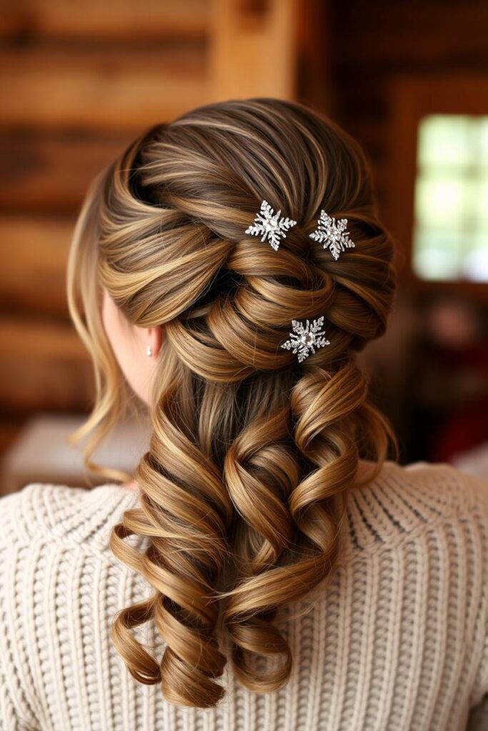 Twisted Half-Updo with Sparkly Barrettes