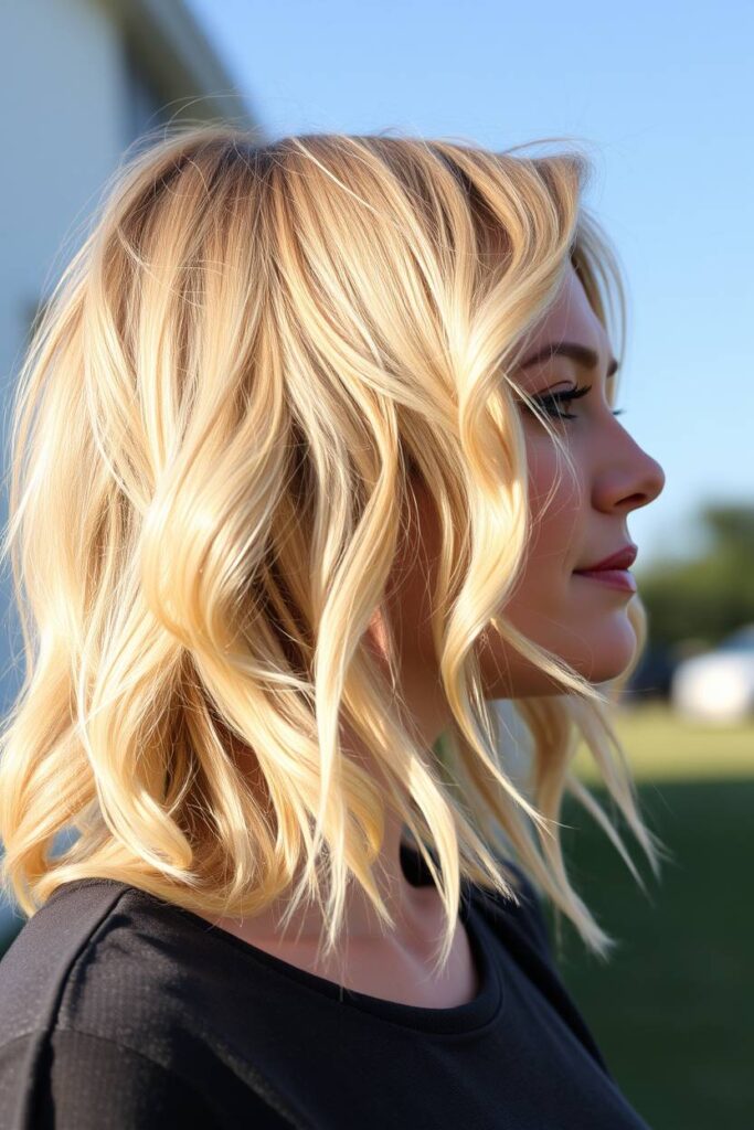 Wavy Chin-Length Cut in Butter Blonde