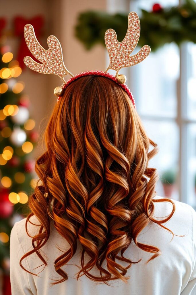Wavy Hair with Reindeer Antler Headband