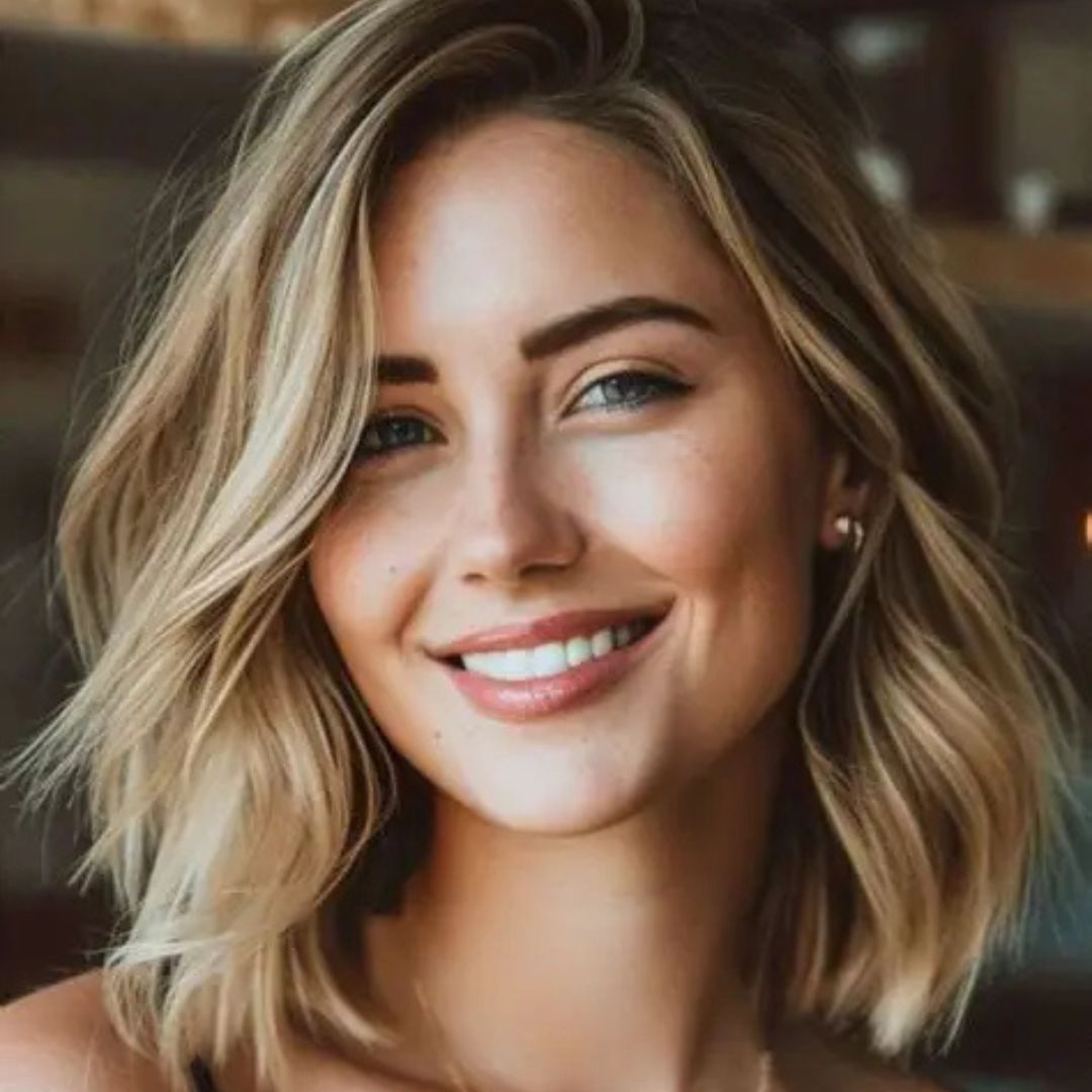 Women Side-Parted Waves Hairstyle for Round Face