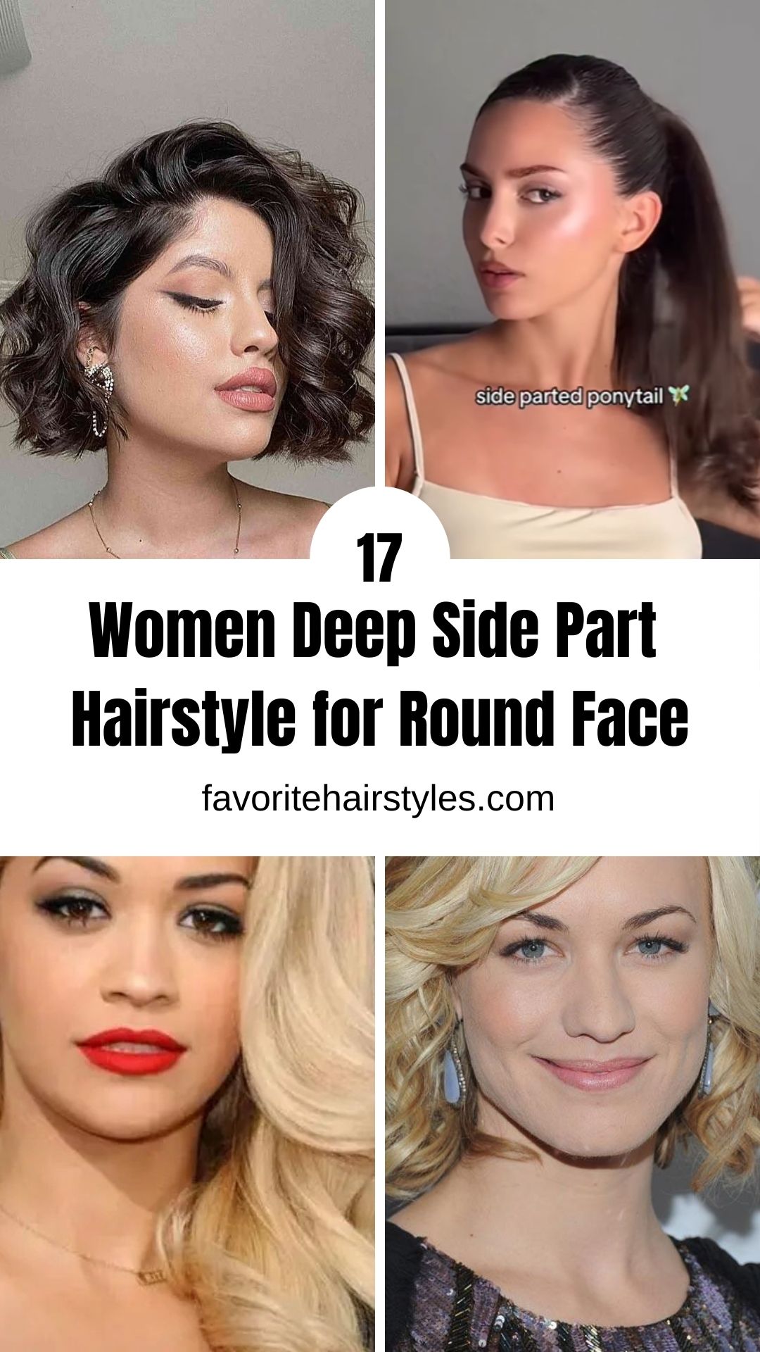 Women Deep Side Part Hairstyle for Round Face